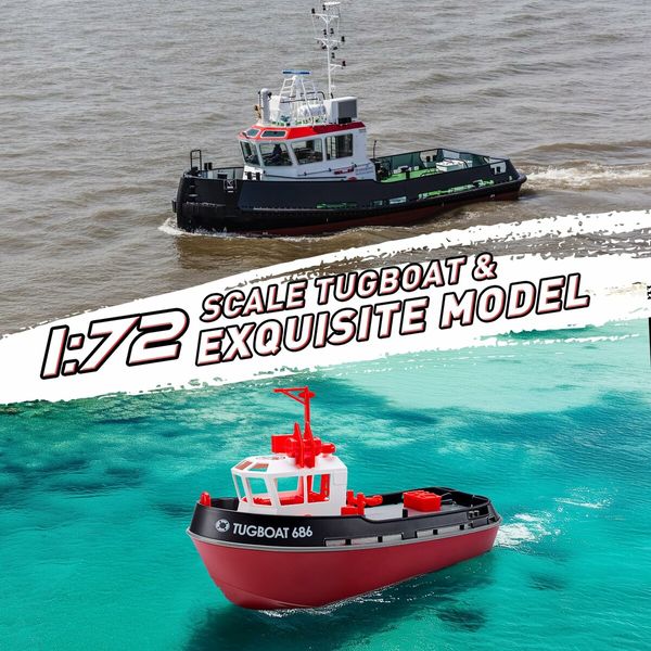 RC Boat with LED Lights,1/72 RC Tugboat,Remote Control Boat with 40+ Min Running Time Toy Boat for Kids