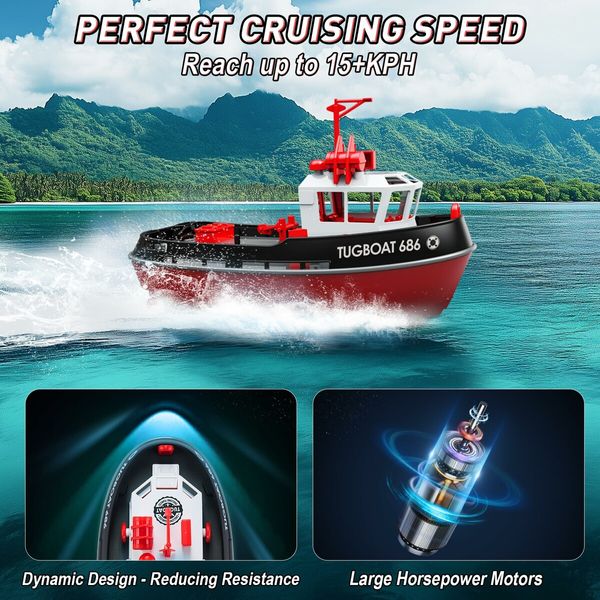 RC Boat with LED Lights,1/72 RC Tugboat,Remote Control Boat with 40+ Min Running Time Toy Boat for Kids