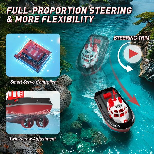 RC Boat with LED Lights,1/72 RC Tugboat,Remote Control Boat with 40+ Min Running Time Toy Boat for Kids