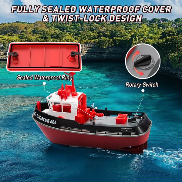 RC Boat with LED Lights,1/72 RC Tugboat,Remote Control Boat with 40+ Min Running Time Toy Boat for Kids