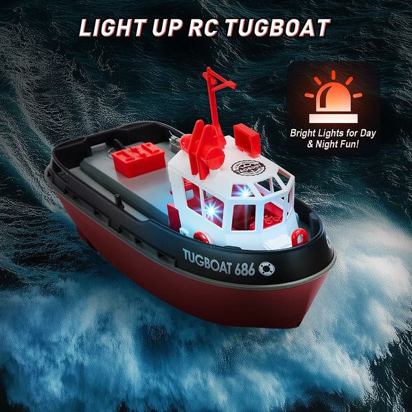 RC Boat with LED Lights,1/72 RC Tugboat,Remote Control Boat with 40+ Min Running Time Toy Boat for Kids