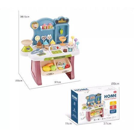 Supermarket Shop with ice Cream Candy Sweet cart Role Play Toy Set for Kids, Mini Market Play Toy Set with Light and Sound Effect