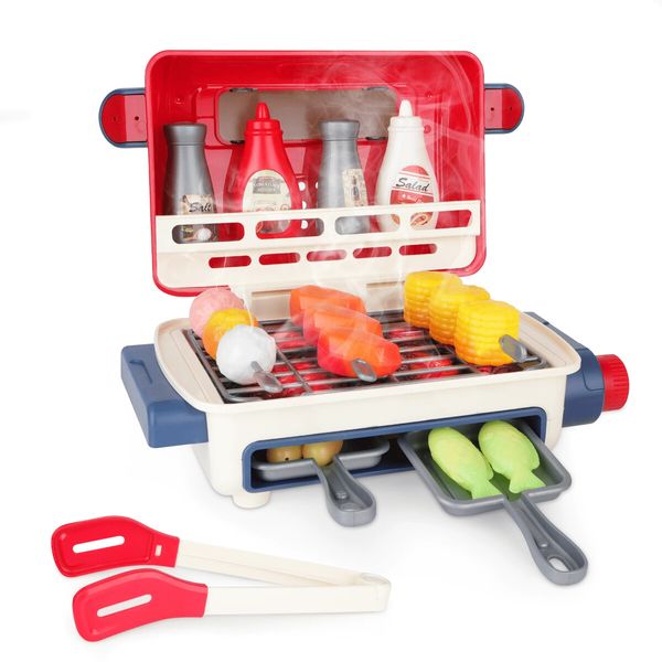 Cooking Toy Set Spray BBQ Lights Music   Food Kids Pretend Play Set Toy Grill Set Little Chef Play Grill Playset Interactive BBQ Toy Set