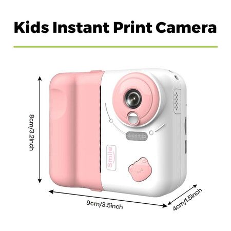 Kids Instant Print Camera,1080P Digital Camera 2.4Inch IPS Screen 10X Zoom Built-in Battery, Birthday Gift for Boy Girl (Pink)