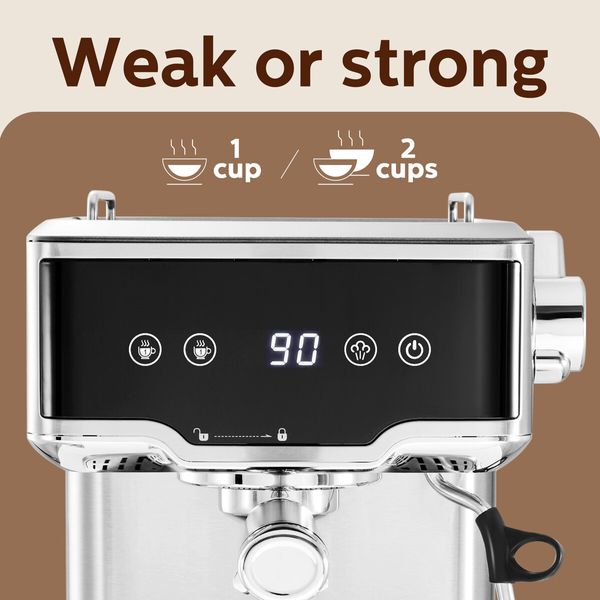 Espresso Coffee Machine 20 Bar Stainless Steel Portable Latte Cappuccino Maker 2L Home Office Cafe Milk Frother Preheating Temp Time Display Maxkon