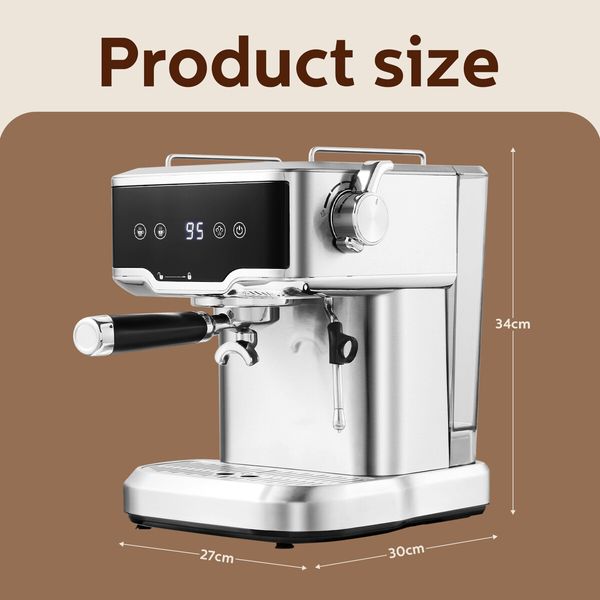 Espresso Coffee Machine 20 Bar Stainless Steel Portable Latte Cappuccino Maker 2L Home Office Cafe Milk Frother Preheating Temp Time Display Maxkon