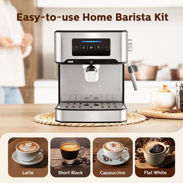 Espresso Coffee Machine 20 Bar 1.6L Portable Stainless Steel Latte Cappuccino Maker Home Office Cafe Milk Frother with Steam Wander Preheating Maxkon