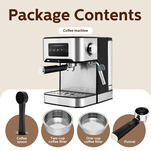 Espresso Coffee Machine 20 Bar 1.6L Portable Stainless Steel Latte Cappuccino Maker Home Office Cafe Milk Frother with Steam Wander Preheating Maxkon