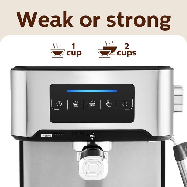 Espresso Coffee Machine 20 Bar 1.6L Portable Stainless Steel Latte Cappuccino Maker Home Office Cafe Milk Frother with Steam Wander Preheating Maxkon