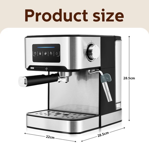 Espresso Coffee Machine 20 Bar 1.6L Portable Stainless Steel Latte Cappuccino Maker Home Office Cafe Milk Frother with Steam Wander Preheating Maxkon