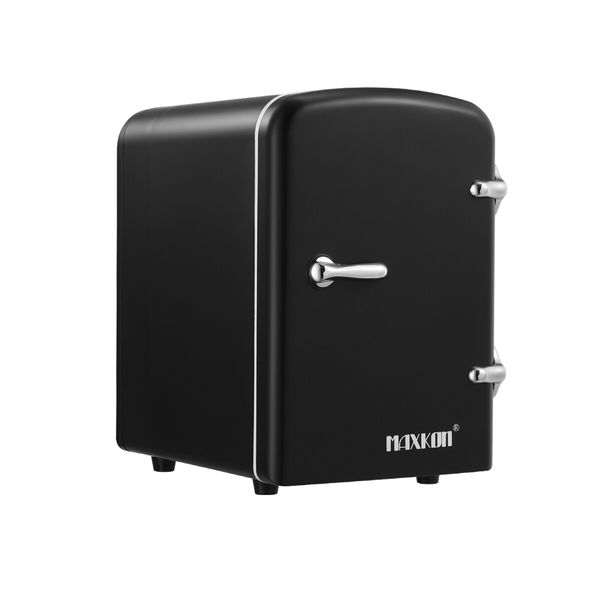 Maxkon Black Mini Fridge 4L 6 Can Portable Cooler Warmer Personal Countertop Refrigerator for Home Office Bar Car Drinks Skincare Cosmetics Foods