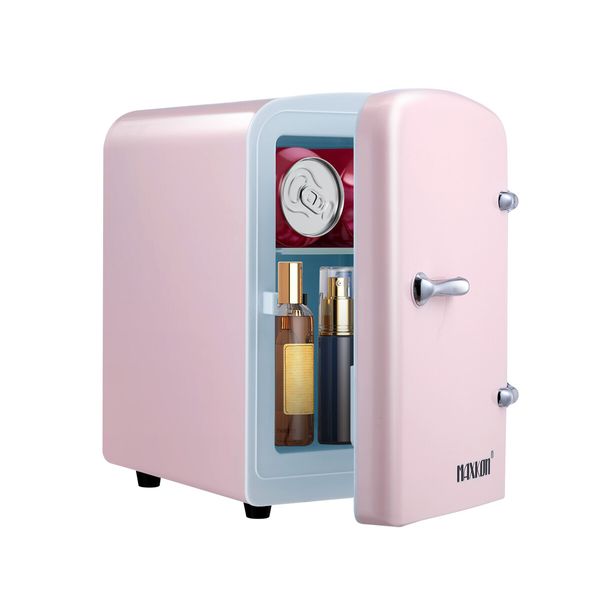 Maxkon 2in1 Mini Fridge Cooler Warmer 12V Home Car Refrigerator Small Portable for Drinks Bar Beauty Bedroom Makeup Skincare Cosmetic 4L Pink