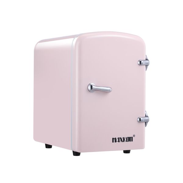 Maxkon 2in1 Mini Fridge Cooler Warmer 12V Home Car Refrigerator Small Portable for Drinks Bar Beauty Bedroom Makeup Skincare Cosmetic 4L Pink