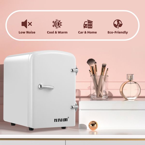 Maxkon 4L Mini Fridge Home Travel 12V Portable Small Personal Car Refrigerator Cooler Warmer for Food Drink Skincare Cosmetics Medication White