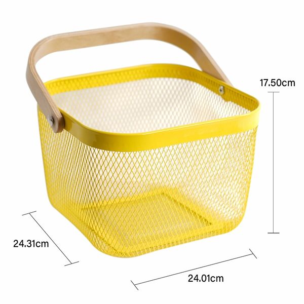 Metal Mesh Steel Basket Garden Harvest Basket Vegetables Square Wire Basket with Handle Storage Organizer Multi-functional Fruit Basket (Yellow)