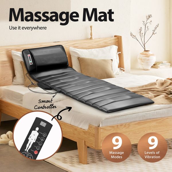 HOMASA Heating Massage Mat Full Body Vibration Electric Heated Chair Pad Shiatsu Neck Shoulder Back Leg Massager 10 Motors Mattress Car Seat Cushion