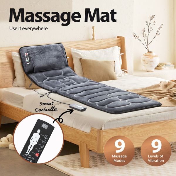 HOMASA Heated Massage Mat Full Body Vibration Electric Heating Pad Shiatsu Neck Shoulder Leg Massager 10 Motors Chair Car Seat Cushion