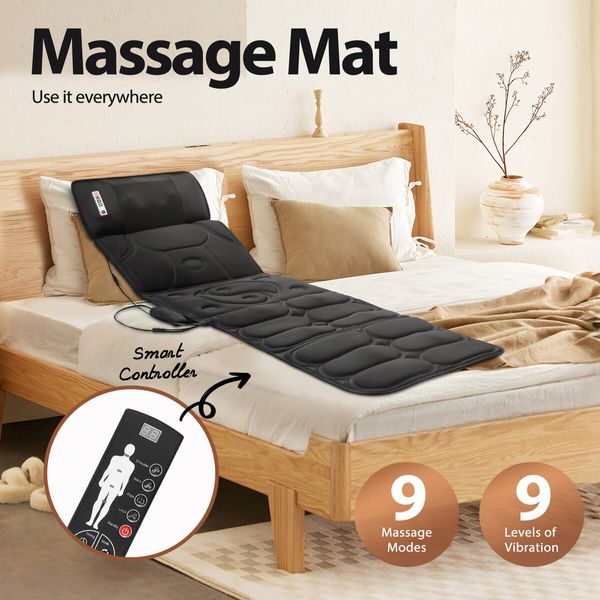 HOMASA Full Body Massage Mat Pillow Electric Heating Pad Neck Shoulder Back Hip Leg Massager Shiatsu Relax 10 Vibration Motors Chair Car Seat Cushion