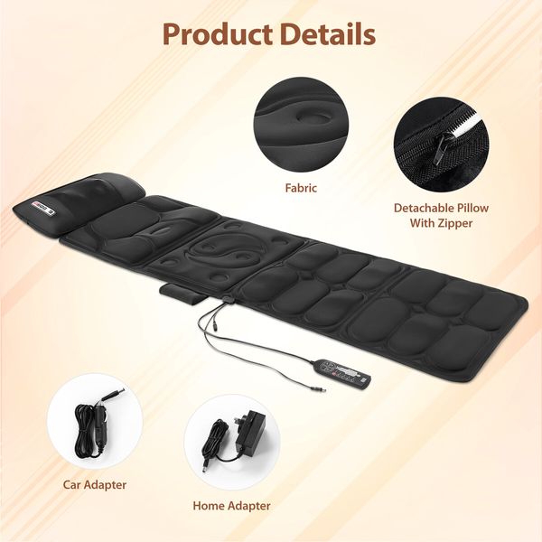 HOMASA Full Body Massage Mat Pillow Electric Heating Pad Neck Shoulder Back Hip Leg Massager Shiatsu Relax 10 Vibration Motors Chair Car Seat Cushion