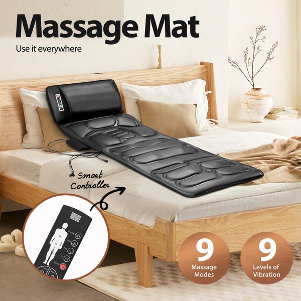 HOMASA Full Body Massage Mat Heated Foot Back Massager Shiatsu Vibration Lumbar Support Neck Leg Relax for Mattress Bed Sofa Chair Recliner