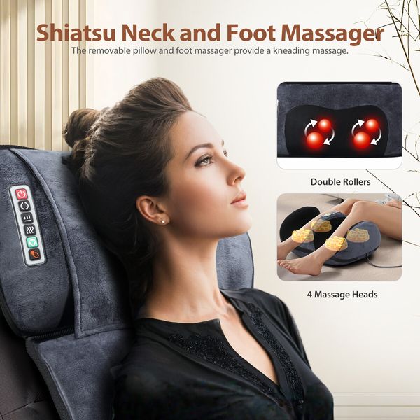 HOMASA Heated Massage Mat Full Body Shiatsu Vibration Lumbar Support Heating Neck Back Foot Massager Electric Recliner Chair Seat Cushion 10 Motors