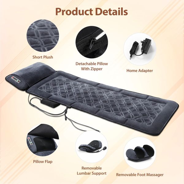 HOMASA Heated Massage Mat Full Body Shiatsu Vibration Lumbar Support Heating Neck Back Foot Massager Electric Recliner Chair Seat Cushion 10 Motors