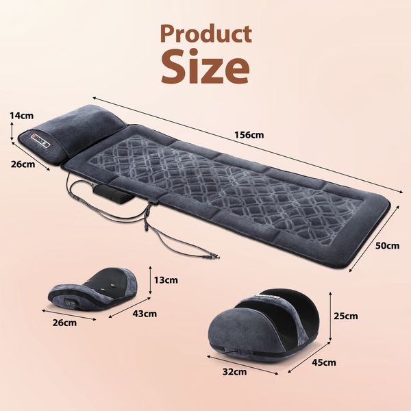 HOMASA Heated Massage Mat Full Body Shiatsu Vibration Lumbar Support Heating Neck Back Foot Massager Electric Recliner Chair Seat Cushion 10 Motors