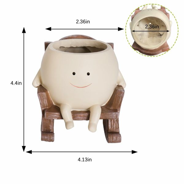 Smily Face Planter Pot Cute Resin Flower Head Planters Unique Sit Rocking Chair Succulent Pots Gift Idea for Christmas with Drainage Hole