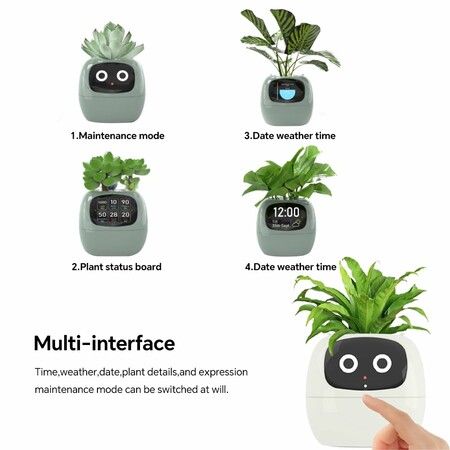 Smart Pet Planter Robot Guidance on Plant Care with Emoji,Adorable Plant Companion with Rich Gesture Interaction,Neat Desk Setup Gift (Yellow)