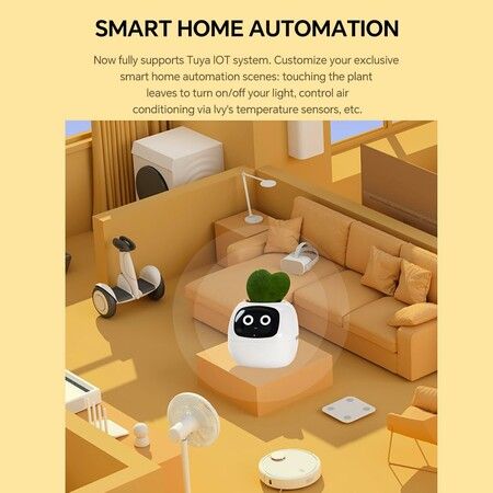 Smart Pet Planter Robot Guidance on Plant Care with Emoji,Adorable Plant Companion with Rich Gesture Interaction,Neat Desk Setup Gift (Yellow)