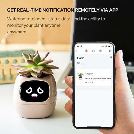 Smart Pet Planter Robot Guidance on Plant Care with Emoji,Adorable Plant Companion with Rich Gesture Interaction,Neat Desk Setup Gift (Pink)