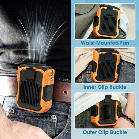 Cool Clip Fan Under Shirt, 5 Kinds Portable Multifunctional Waist Fan, 3 Speeds Wearable Belt Fan Necklace Fan, Orange