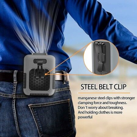 Waist Clip Fan Wearable Fan Portable Personal Body Fan Powerful 6000mAh Upto 24H Cooling and Heatstroke Prevention Fan, Grey