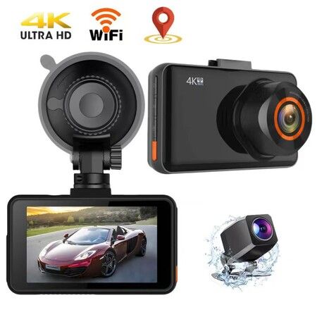 4K Dash Cam for Cars Front and Rear Dual Lens Auto Dashcam Time-lapse Video Built-in Wifi Support 24H Parking Monitor Loop Recording