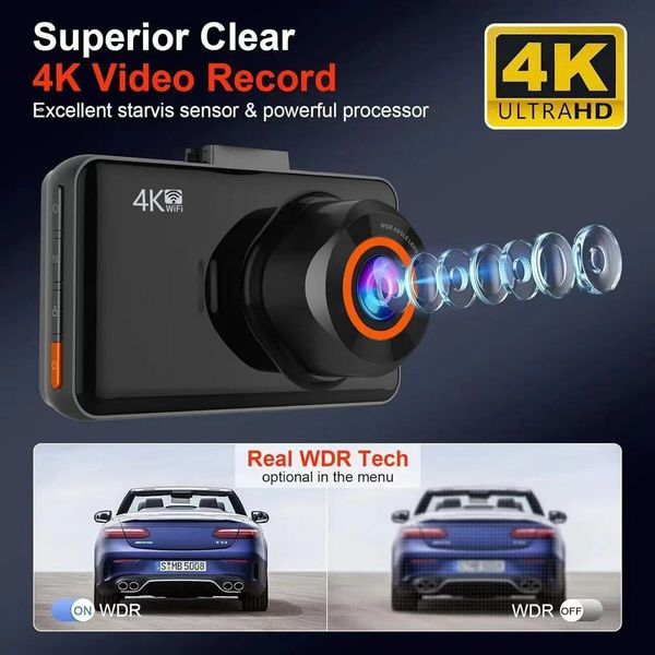 4K Dash Cam for Cars Front and Rear Dual Lens Auto Dashcam Time-lapse Video Built-in Wifi Support 24H Parking Monitor Loop Recording