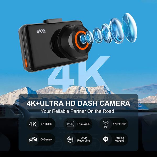 4K Dash Cam for Cars Front and Rear Dual Lens Auto Dashcam Time-lapse Video Built-in Wifi Support 24H Parking Monitor Loop Recording