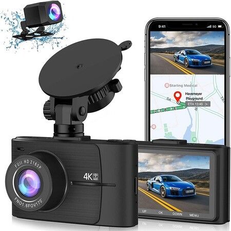 Dash Cam Front and Rear 4K+1080P FHD for Cars Built-in WiFi GPS, 3 Inch IPS Screen,Night Vision,170 Degree Wide Angle G-Sensor Loop Recording