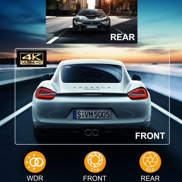 Dash Cam Front and Rear 4K+1080P FHD for Cars Built-in WiFi GPS, 3 Inch IPS Screen,Night Vision,170 Degree Wide Angle G-Sensor Loop Recording