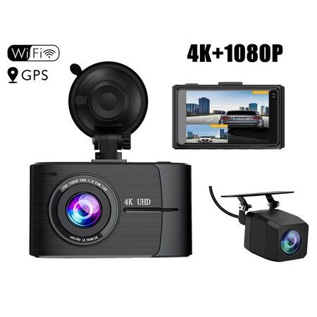 Dash Cam Front and Rear 4K+1080P FHD for Cars Built-in WiFi GPS, 3 Inch IPS Screen,Night Vision,170 Degree Wide Angle G-Sensor Loop Recording