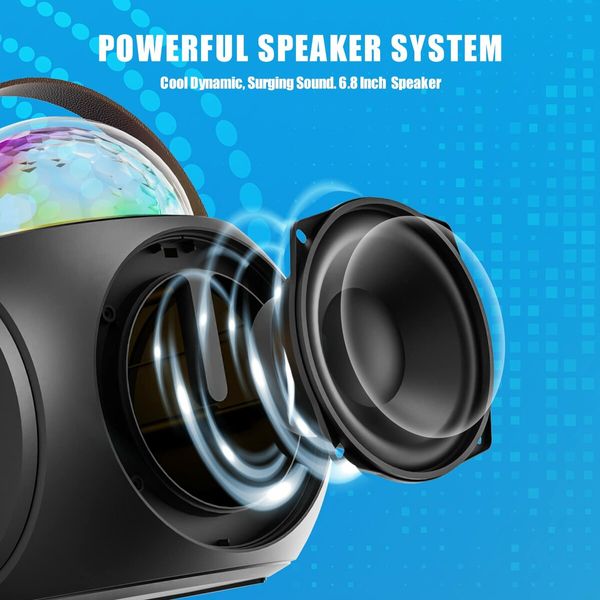 Karaoke Machine Portable Bluetooth Speaker with 2 UHF Wireless Microphones PA System with Disco Ball,LED Lights for Home Party,Wedding,Church,Picnic