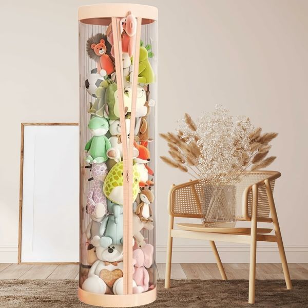 150*32cm Zipper Stuffed Animal Storage PET Tube Animal Organizer Transparent Bucket with String Light Kids Toy Hold up 80 Dolls