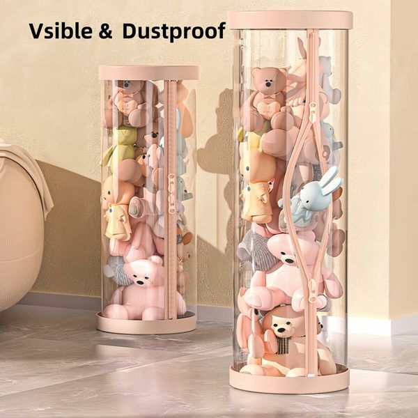 150*32cm Zipper Stuffed Animal Storage PET Tube Animal Organizer Transparent Bucket with String Light Kids Toy Hold up 80 Dolls