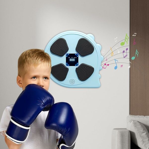 Musical Boxing Machine, Wireless Boxing Equipment with Gloves, Electronic Fitness Boxing Machine For Kids (Blue)