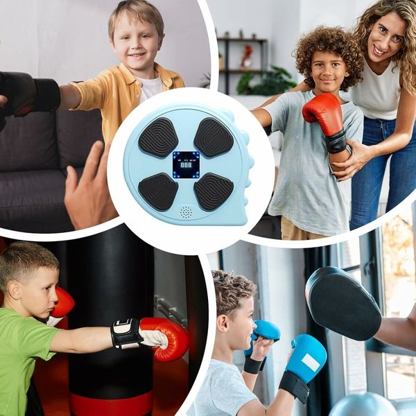 Musical Boxing Machine, Wireless Boxing Equipment with Gloves, Electronic Fitness Boxing Machine For Kids (Blue)