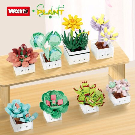 Flower Building Block Botanical Collection, 8 Pack Tropical Plants Bonsai House Office Decor, Creative Display Set for Kids