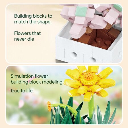 Flower Building Block Botanical Collection, 8 Pack Tropical Plants Bonsai House Office Decor, Creative Display Set for Kids