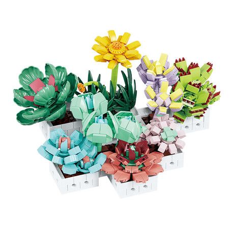 Flower Building Block Botanical Collection, 8 Pack Tropical Plants Bonsai House Office Decor, Creative Display Set for Kids