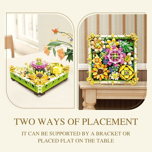 492 Pieces Building Blocks Flower Set with Rose, Daffodil, Carnation, and Sunflower, Picture Frame with Stand