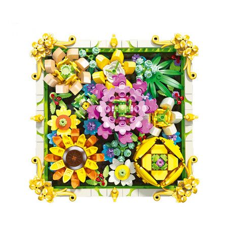 492 Pieces Building Blocks Flower Set with Rose, Daffodil, Carnation, and Sunflower, Picture Frame with Stand