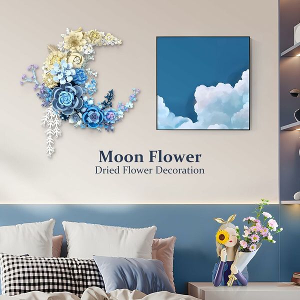 Flower Building Set Botanical Collection Set of Crescent-Shaped for Kids Unique Wall Decoration, Home Decor